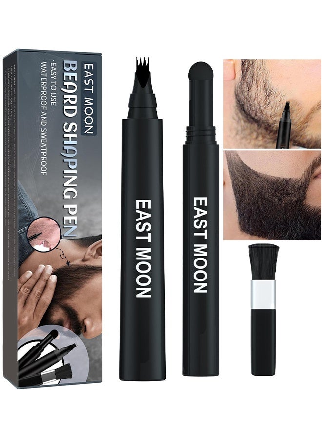 East Moon Beard Shaping Pen, Three-In-One Beard Filler Pen, Beard Powder And Beard Brush, Waterproof And Sweat-Proof Long-Lasting Coverage, With 4 Tip Beard Filling Pen For Men, Pencil For Natural Looking Beard Shape - Image 1